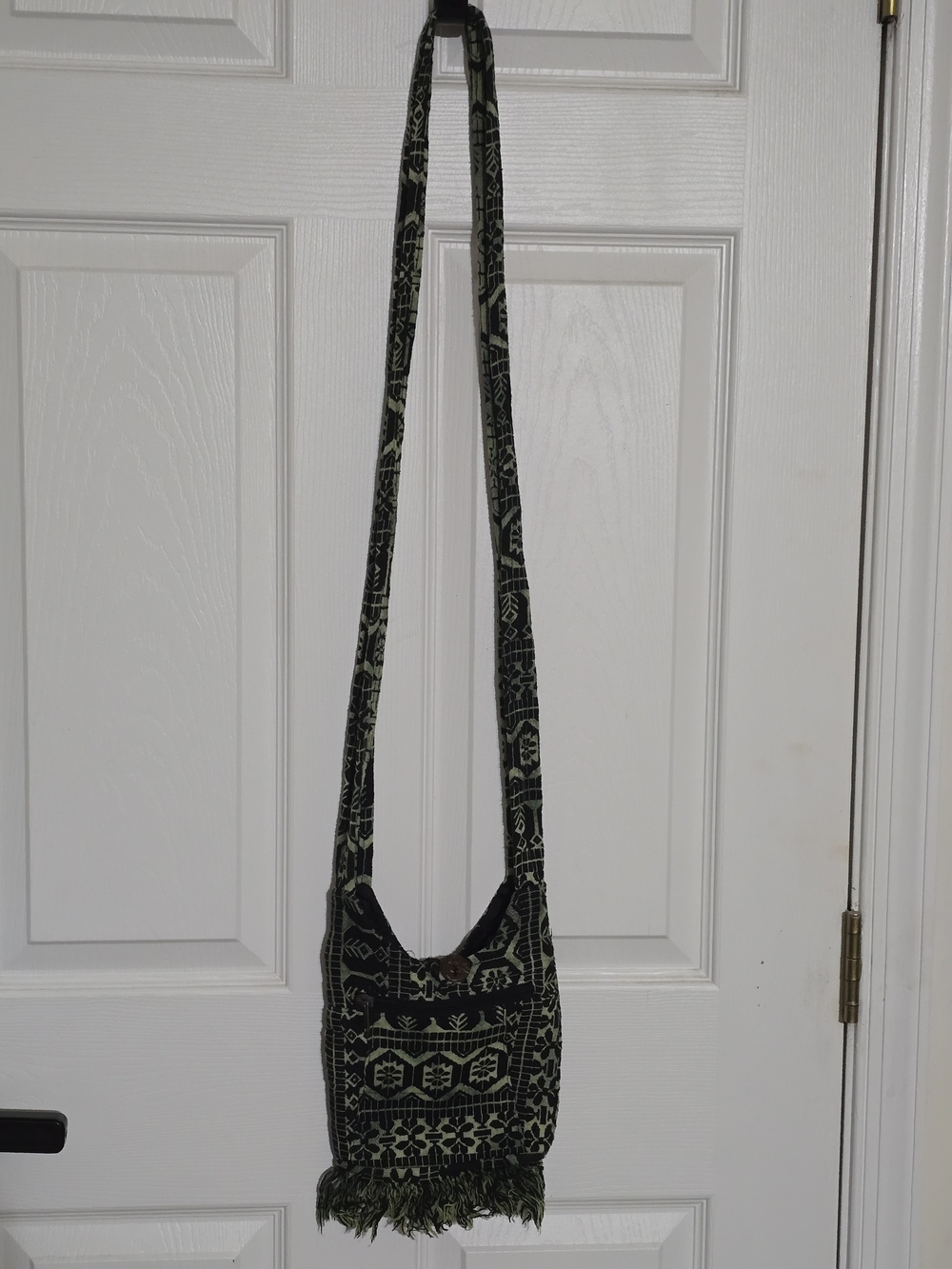 Boho Fringe Crossbody Hobo Bag | Black & Olive Green Woven Shoulder Purse